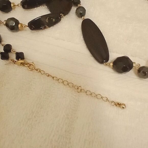 Beautiful and unique styled long stone, beads and crystal necklace black vintage - Picture 3 of 3